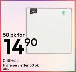 Gigaboks Hvite servietter 50 pk tilbud