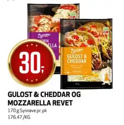 Bunnpris GULOST & CHEDDAR OG MOZZARELLA REVET tilbud