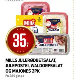Bunnpris MILLS JULERØDBETSALAT, JULEPOSTEI, WALDORFSALAT OG MAJONES 2PK tilbud