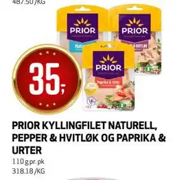 Bunnpris PRIOR KYLLINGFILET NATURELL, PEPPER & HVITLØK OG PAPRIKA & URTER tilbud