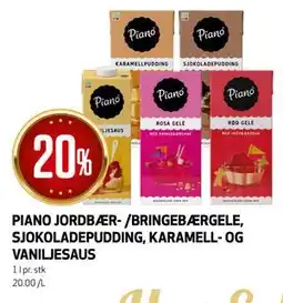 Bunnpris Piano jordbær-/bringebærgele, sjokoladepudding, karamell- og vaniljesaus tilbud