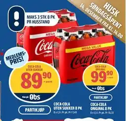 Coop Obs COCA-COLA UTEN SUKKER 8 PK, Medlemspris tilbud