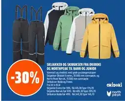 Coop Obs SKIJAKKER OG SKIBUKSER FRA OKIDOKI OG NORTHPEAK TIL BARN OG JUNIOR tilbud