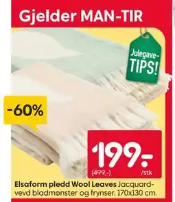 Rusta Elsaform pledd Wool Leaves tilbud