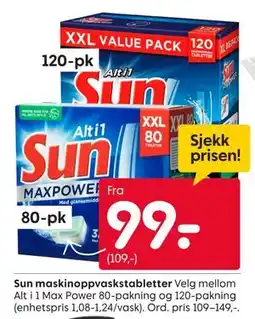 Rusta Sun maskinoppvaskstabletter tilbud