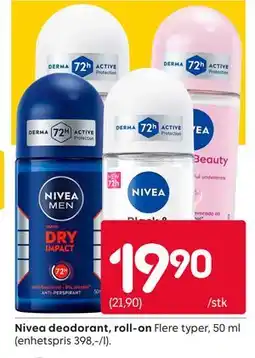 Rusta Nivea deodorant, roll-on tilbud
