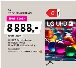 ELON LG TV 75” 75UA75006LA tilbud