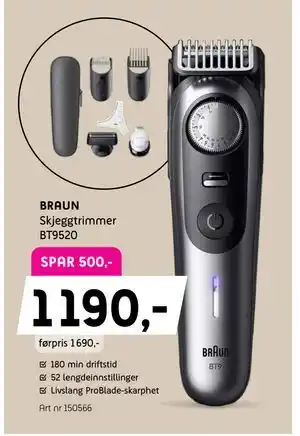 ELON BRAUN Skjeggtrimmer BT9520 tilbud