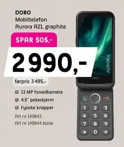 ELON DORO. Mobiltelefon Aurora A21, graphite tilbud