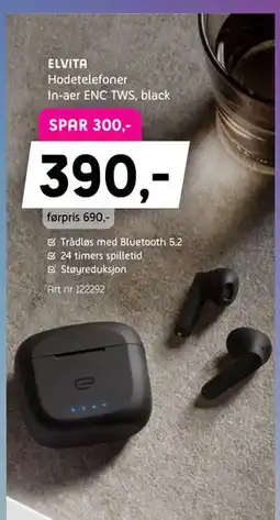 ELON Hodetelefoner In-aer ENC TWS, black tilbud