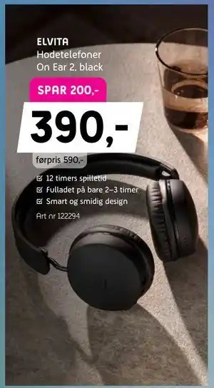 ELON Hodetelefoner On Ear 2, black tilbud