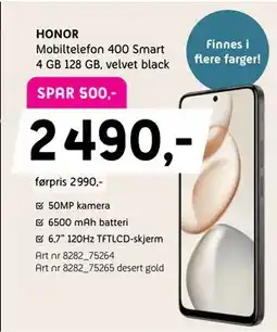 ELON HONOR Mobiltelefon 400 Smart 4 GB 128 GB, velvet black tilbud