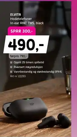 ELON Hodetelefoner In-ear ANC TWS, black tilbud