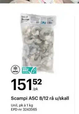 Storcash Scampi ASC 8/12 rå u/skall tilbud