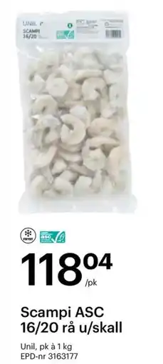 Storcash Scampi ASC 16/20 rå u/skall tilbud