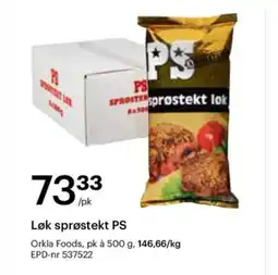 Storcash Løk sprøstekt PS Orkla Foods, pk à 500 g, 146,66/kg EPD-nr 537522 tilbud