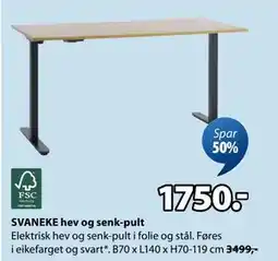 JYSK SVANEKE hev og senk-pult tilbud