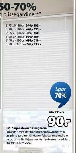 JYSK HVEN up & down plisségardin tilbud