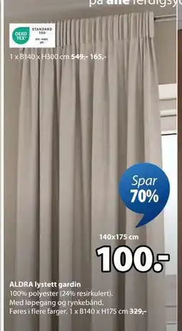 JYSK ALDRA lystett gardin tilbud
