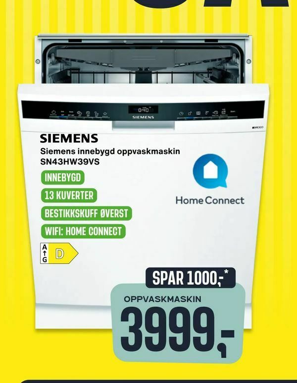 Skousen Siemens innebygd oppvaskmaskin SN43HW39VS. tilbud