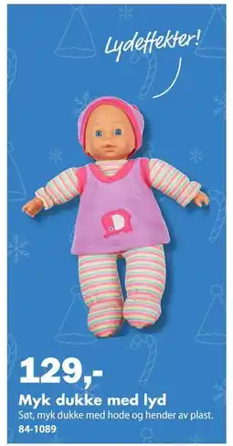 Biltema Myk dukke med lyd tilbud
