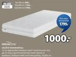 JYSK LILLELV skummadrass tilbud