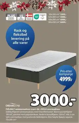 JYSK FJELNA F rammemadrass svart-06 + KOLA overmadrass tilbud