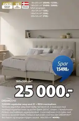JYSK TONDRA regulerbar seng sand-91 + RESA overmadrass tilbud