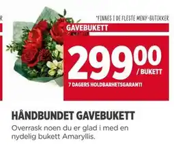 Meny HÅNDBUNDET GAVEBUKETT tilbud