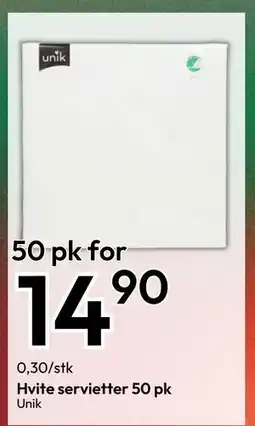 Gigaboks Hvite servietter 50 pk tilbud