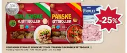 Matkroken COOP NORSK STRIMLET SVINEKJØTT/COOP ITALIENSKE/SPANSKE KJØTTBOLLER tilbud