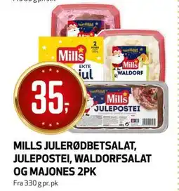 Bunnpris MILLS JULERØDBETSALAT, JULEPOSTEI, WALDORFSALAT OG MAJONES 2PK tilbud