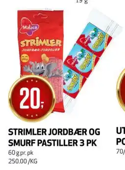 Bunnpris STRIMLER JORDBÆR OG SMURF PASTILLER 3 PK tilbud