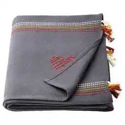 IKEA MÄvinn Pledd, grå rød/broderi dusk, 110x170 cm tilbud