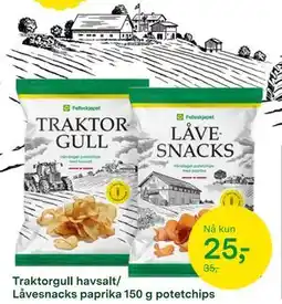 Felleskjøpet Traktorgull havsalt/ Låvesnacks paprika 150 g potetchips tilbud