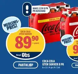 Coop Obs COCA-COLA UTEN SUKKER 8 PK, Medlemspris tilbud