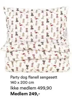 Kid Interiør Party dog flanell sengesett 140 x 200 cm tilbud