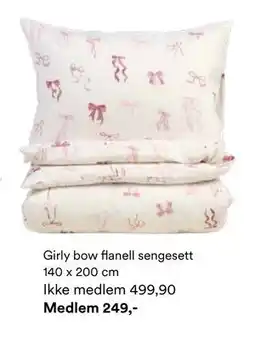 Kid Interiør Girly bow flanell sengesett 140 x 200 cm tilbud