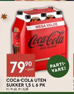 Coop Mega COCA-COLA UTEN SUKKER 1,5 L 6 PK tilbud