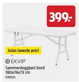 Jula Sammenleggbart bord 180x74x73 cm tilbud