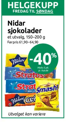 Nærbutikken Nidar sjokolader tilbud