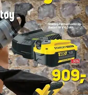 Megaflis Stanley Fatmax Lader og Batteri 18 V 4,0 AH tilbud
