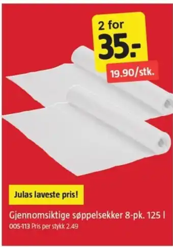 Jula Gjennomsiktige søppelsekker 8-pk. 125 l tilbud