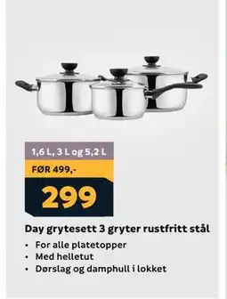Megaflis Day grytesett 3 gryter rustfritt stål tilbud