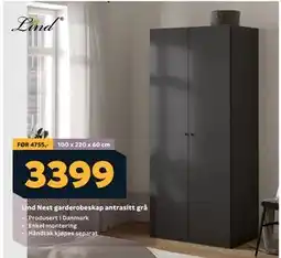 Megaflis Lind Nest garderobeskap antrasitt grå tilbud