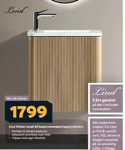Megaflis Lind Timber small 50 baderomsmøbel høyre/venstre tilbud