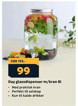 Megaflis Day glassdispenser m/kran 8l tilbud