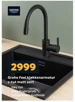 Megaflis Grohe Feel kjøkkenarmatur c-tut matt sort tilbud