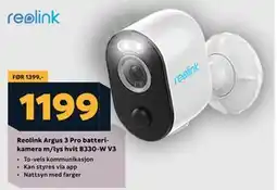 Megaflis Reolink Argus 3 Pro batterikamera m/lys hvit B330-W V3 tilbud
