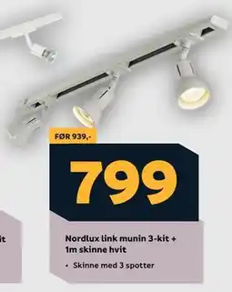 Megaflis Nordlux link munin 3-kit + 1m skinne hvit tilbud